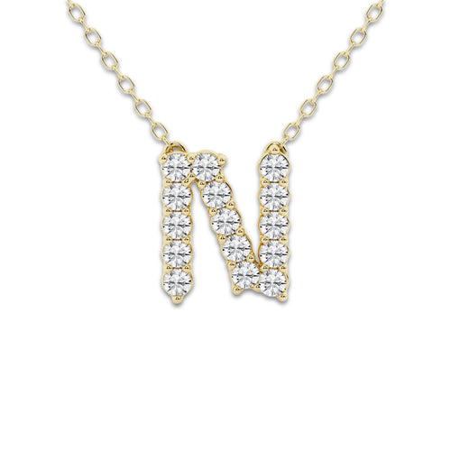 2/5 ctw Round Lab Grown Diamond Initial N Personalized Pendant 14K Yellow Gold, DE, VS1