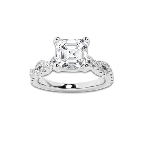 2.25 ctw Asscher Lab-Grown Diamond Twisted Shank Engagement Ring in Platinum for Women | D Color, VVS1 Clarity, IGI Certified 2.00 ct Center Diamond