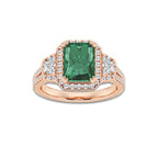 Poppy 3 1/4 ctw Radiant Cut Emerald with Round & Trapezoid Lab Grown Diamond Side Stone Engagement Ring 14K Rose Gold | 2 1/2 ct Center