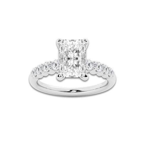 3.04 Ct Radiant Lab-Grown Diamond Half Eternity Engagement Ring in Platinum for Female, Colorless (D), VVS1 Clarity | IGI Certified, 2.50 Ct Center Diamond