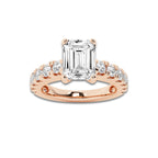 2.50 ctw Emerald Lab-Grown Diamond Split-Prong Set Side Stone Engagement Ring in 14K Rose Gold for Women | Colorless E, VS1 Clarity, IGI Certified 1.50 ct Center Diamond