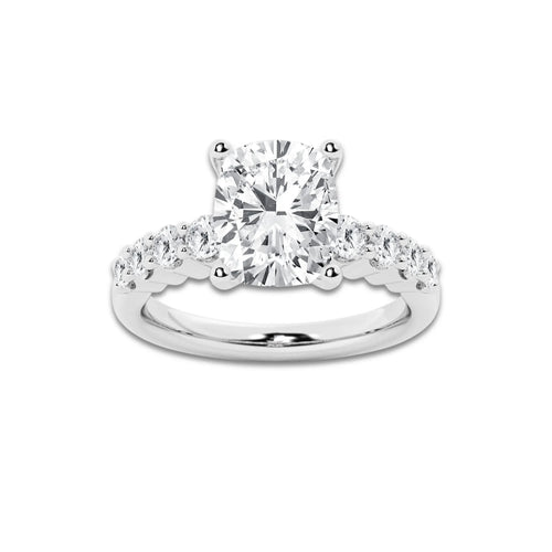 4.16 ctw Elongated Cushion Lab-Grown Diamond Side Stone Engagement Ring in Platinum for Women | Colorless D, VVS1 Clarity, IGI Certified 3.50 Ct Center Diamond