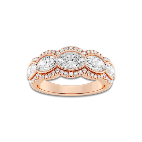 Tambourine 2 1/2 ctw Oval Lab Grown Diamond Five-Stone Halo Band 14K Rose Gold, DE, VS1