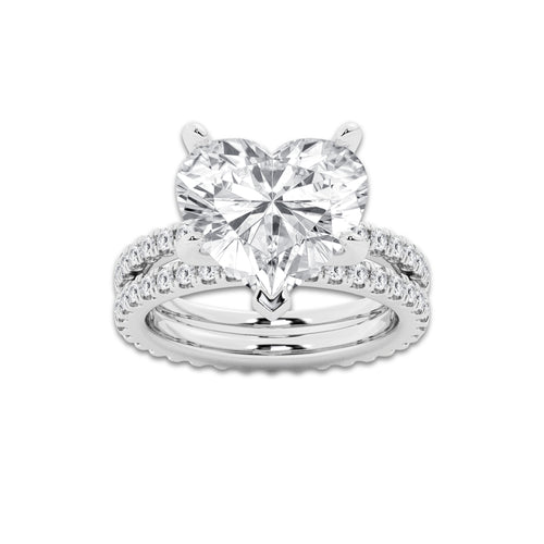 8.22 ctw Heart Lab-Grown Diamond Double Row Diamond Engagement Ring in Platinum for Women | Colorless E, VS1 Clarity, IGI Certified 7.00 ct Center Diamond