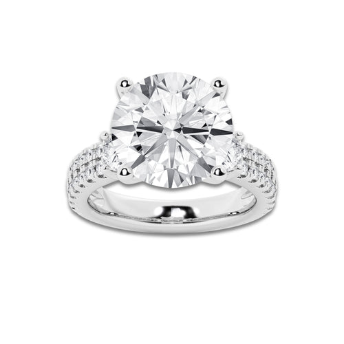 8.96 ctw Round Lab-Grown Diamond Three Stone Double Row Engagement Ring in 14K White Gold for Women | E Color, VS1 Clarity, IGI Certified 8.00 ct Center Diamond