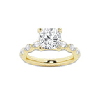 7.48 ctw Cushion Lab-Grown Diamond Marquise Side Stone Engagement Ring in 14K Yellow Gold for Women | Colorless E, VS1 Clarity, IGI Certified 7.00 ct Center Diamond