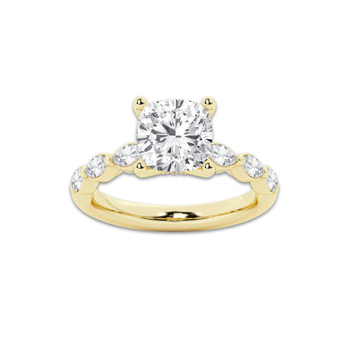 7.48 ctw Cushion Lab-Grown Diamond Marquise Side Stone Engagement Ring in 14K Yellow Gold for Women | Colorless E, VS1 Clarity, IGI Certified 7.00 ct Center Diamond