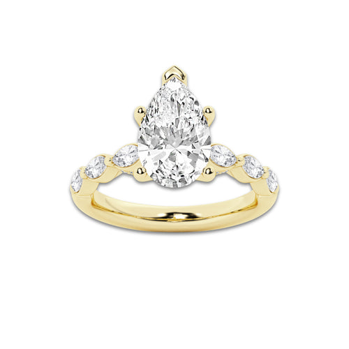 3.48 ctw Pear Lab-Grown Diamond Marquise Side Stone Engagement Ring in 14K Yellow Gold for Women | Colorless E, VS1 Clarity, IGI Certified 3.00 ct Center Diamond