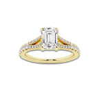 1.33 ctw Emerald Lab-Grown Diamond Split Shank Side Stone Engagement Ring in 14K Yellow Gold for Women | Colorless D, VVS1 Clarity, IGI Certified 1.00 ct Center Diamond