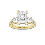3.00 ctw Radiant Lab-Grown Diamond Three Stone Double Row Engagement Ring in 14K Yellow Gold for Women | D Color, VVS1 Clarity, IGI Certified 2.00 ct Center Diamond