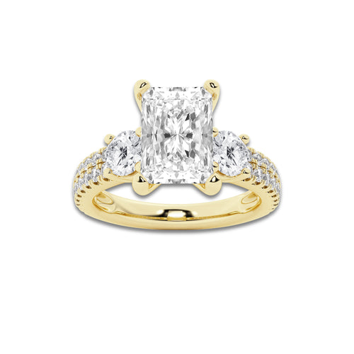 3.00 ctw Radiant Lab-Grown Diamond Three Stone Double Row Engagement Ring in 14K Yellow Gold for Women | D Color, VVS1 Clarity, IGI Certified 2.00 ct Center Diamond