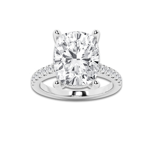 8.47 ctw Elongated Cushion Lab-Grown Diamond Hidden Halo Side Stone Engagement Ring in Platinum for Women | Colorless D, VVS1 Clarity, IGI Certified 8.00 ct Center Diamond