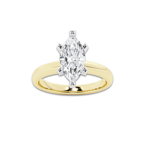 2.50 ctw Marquise Lab-Grown Diamond Minimalist Engagement Ring in 14K White Gold And Yellow Gold for Women | D Color, VVS1 Clarity, IGI Certified