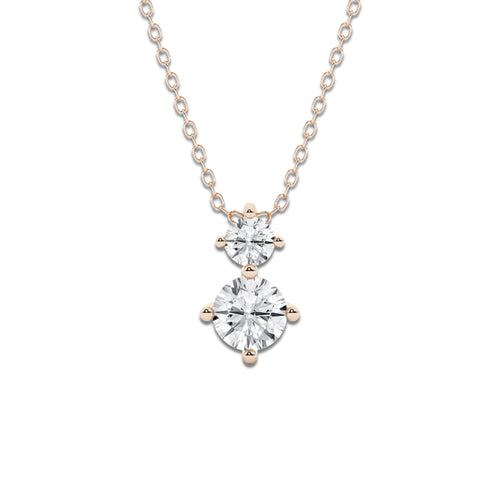 1 ctw Round Lab Grown Diamond Two Stone Pendant with Adjustable Chain 14K Rose Gold, DE, VS1 | 3/4 ct Center