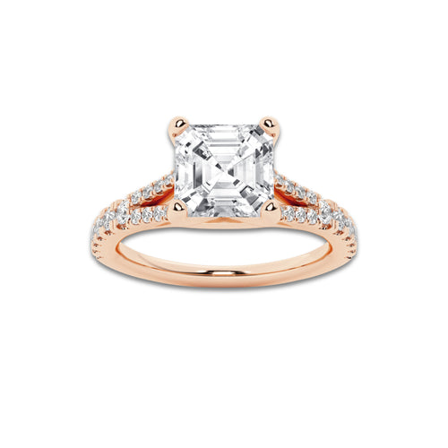 2.33 ctw Asscher Lab-Grown Diamond Split Shank Side Stone Engagement Ring in 14K Rose Gold for Women | Colorless D, VVS1 Clarity, IGI Certified 2.00 ct Center Diamond