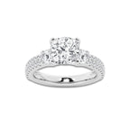 3.50 ctw Cushion Lab-Grown Diamond Three Stone Double Row Engagement Ring in 14K White Gold for Women | E Color, VS1 Clarity, IGI Certified 2.50 ct Center Diamond