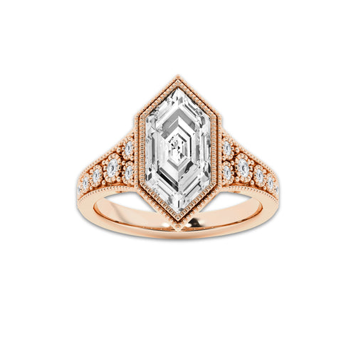 Paulina 2 1/4 ctw Dutch Marquise Lab Grown Diamond Vintage Side Stone Engagement Ring 14K Rose Gold, EF, VS2 | IGI Certified, 2 ct Center