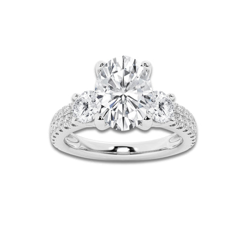 3.00 ctw Oval Lab-Grown Diamond Three Stone Double Row Engagement Ring in Platinum for Women | E Color, VS1 Clarity, IGI Certified 2.00 ct Center Diamond