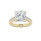 5.43 ctw Cushion Lab-Grown Diamond Pave Engagement Ring in 14K Yellow Gold for Women | E Color, VS1 Clarity, IGI Certified 5.00 ct Center Diamond