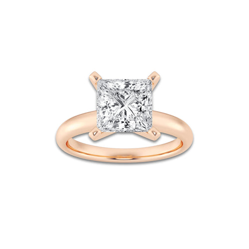2.00 ctw Princess Lab-Grown Diamond Minimalist Engagement Ring in 14K Rose Gold for Women | D Color, VVS1 Clarity, IGI Certified