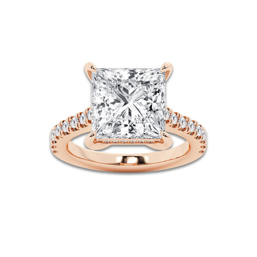 4.35 ctw Princess Lab-Grown Diamond Hidden Halo Side Stone Engagement Ring in 18K Rose Gold for Women | Colorless D, VVS1 Clarity, IGI Certified 4.00 ct Center Diamond