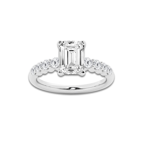 3.04 ctw Emerald Lab-Grown Diamond Side Stone Engagement Ring in 14K White Gold for Women | Colorless D, VVS1 Clarity, IGI Certified 2.50 Ct Center Diamond