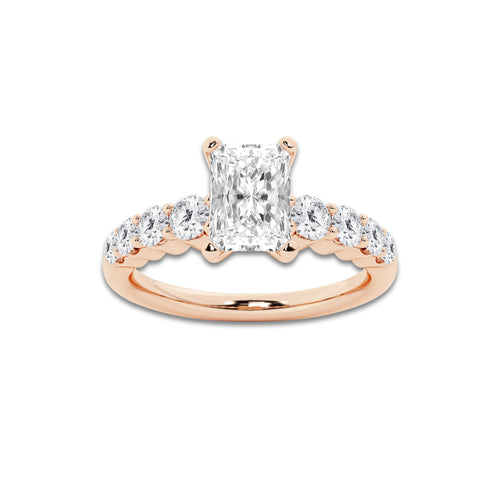 1.54 ctw Radiant Lab-Grown Diamond Side Stone Engagement Ring in 14K Rose Gold for Women | Colorless D, VVS1 Clarity, IGI Certified 1.00 Ct Center Diamond