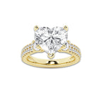 5.96 ctw Heart Lab-Grown Diamond Three Stone Double Row Engagement Ring in 14K Yellow Gold for Women | D Color, VVS1 Clarity, IGI Certified 5.00 ct Center Diamond