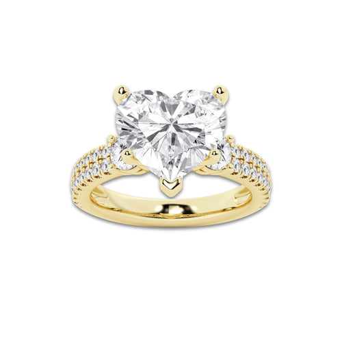 5.96 ctw Heart Lab-Grown Diamond Three Stone Double Row Engagement Ring in 14K Yellow Gold for Women | D Color, VVS1 Clarity, IGI Certified 5.00 ct Center Diamond