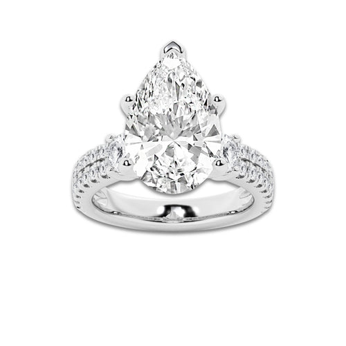 6.96 ctw Pear Lab-Grown Diamond Three Stone Double Row Engagement Ring in Platinum for Women | E Color, VS1 Clarity, IGI Certified 6.00 ct Center Diamond