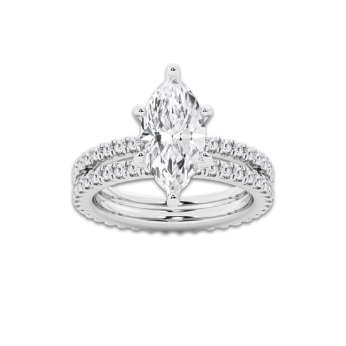 3.39 ctw Marquise Lab-Grown Diamond Double Row Diamond Engagement Ring in 14K White Gold for Women | Colorless D, VVS1 Clarity, IGI Certified 2.50 ct Center Diamond