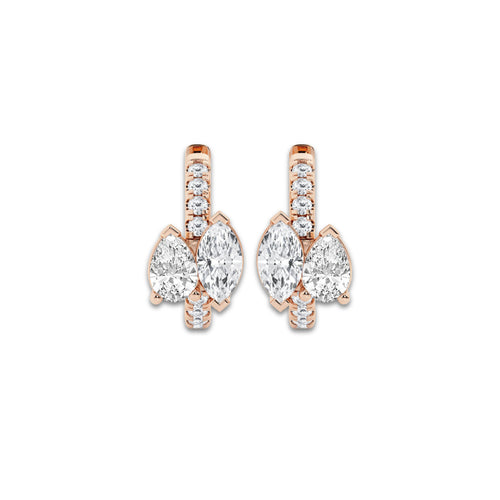 2 ctw Marquise and Pear Lab Grown Diamond Huggie Hoop Earrings 14K Rose Gold, DE, VS1