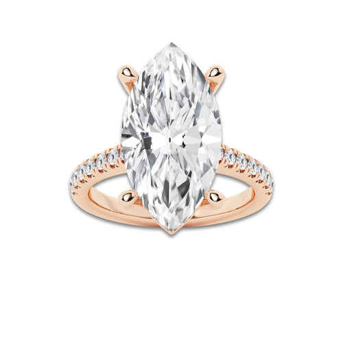 8.46 ctw Marquise Lab-Grown Diamond Hidden Halo Side Stone Engagement Ring in 18K Rose Gold for Women | Colorless D, VVS1 Clarity, IGI Certified 8.00 ct Center Diamond