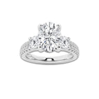 2.25 ctw Oval Lab-Grown Diamond Three Stone Double Row Engagement Ring in 14K White Gold for Women | E Color, VS1 Clarity, IGI Certified 1.50 ct Center Diamond