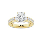 3.50 ctw Elongated Cushion Lab-Grown Diamond Split-Prong Set Side Stone Engagement Ring in 14K Yellow Gold for Women | Colorless E, VS1 Clarity, IGI Certified 2.50 ct Center Diamond
