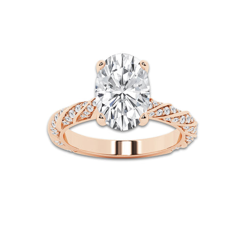 7.42 ctw Oval Lab-Grown Diamond Twisted Band Engagement Ring in 14K Rose Gold for Women | Colorless D, VVS1 Clarity, IGI Certified 7.00 ct Center Diamond