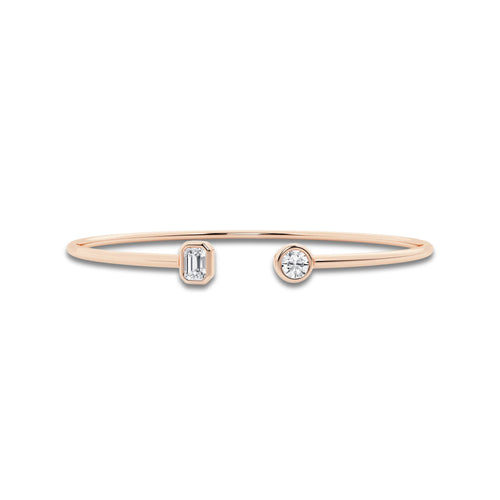 1/2 ctw Round and Emerald Lab Grown Diamond Open Bangle Bracelet - 7 Inches 14K Rose Gold, DE, VS1