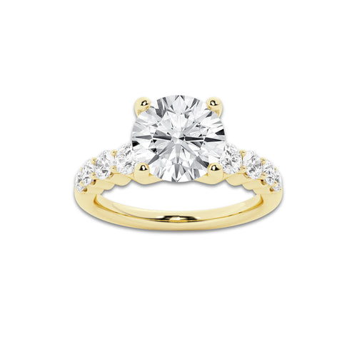 2.04 Ct Round Lab-Grown Diamond Half Eternity Engagement Ring in 14K Yellow Gold for Female, Colorless (D), VVS1 Clarity | IGI Certified, 1.50 Ct Center Diamond