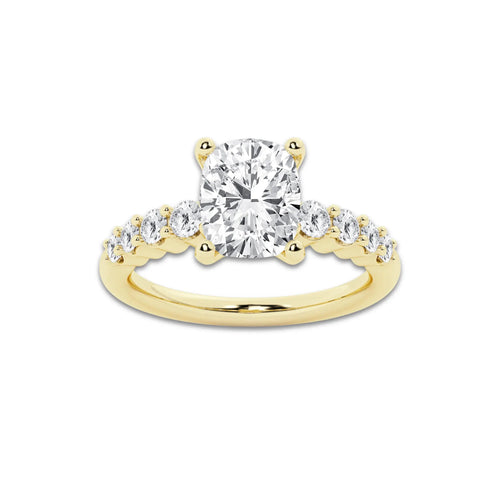 3.02 ctw Elongated Cushion Lab-Grown Diamond Side Stone Engagement Ring in 14K Yellow Gold for Women | Colorless E, VS1 Clarity, IGI Certified 2.50 Ct Center Diamond