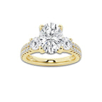 1.75 ctw Oval Lab-Grown Diamond Three Stone Double Row Engagement Ring in 14K Yellow Gold for Women | D Color, VVS1 Clarity, IGI Certified 1.00 ct Center Diamond