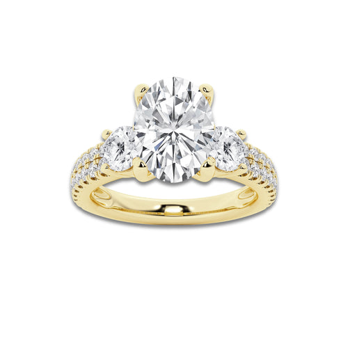 1.75 ctw Oval Lab-Grown Diamond Three Stone Double Row Engagement Ring in 14K Yellow Gold for Women | D Color, VVS1 Clarity, IGI Certified 1.00 ct Center Diamond