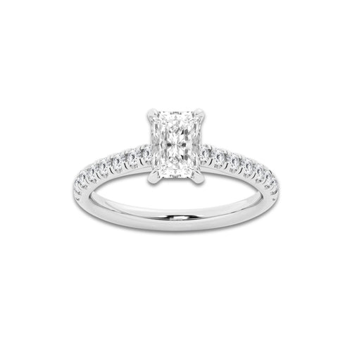 1.39 ctw Radiant Lab-Grown Diamond Pave Engagement Ring in 14K White Gold for Women | E Color, VS1 Clarity, IGI Certified 1.00 ct Center Diamond