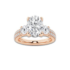 1.75 ctw Oval Lab-Grown Diamond Three Stone Double Row Engagement Ring in 14K Rose Gold for Women | D Color, VVS1 Clarity, IGI Certified 1.00 ct Center Diamond