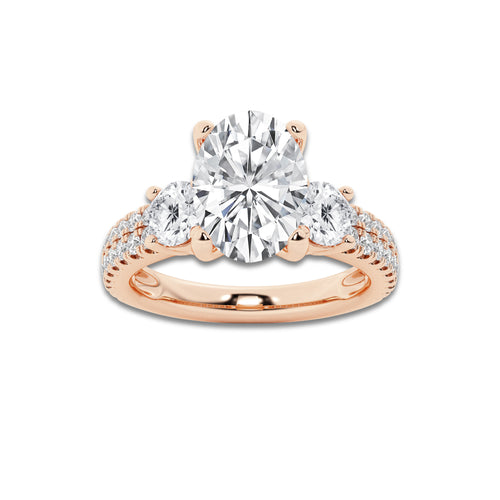 1.75 ctw Oval Lab-Grown Diamond Three Stone Double Row Engagement Ring in 14K Rose Gold for Women | D Color, VVS1 Clarity, IGI Certified 1.00 ct Center Diamond