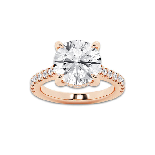4.35 ctw Round Lab-Grown Diamond Hidden Halo Side Stone Engagement Ring in 18K Rose Gold for Women | Colorless E, VS1 Clarity, IGI Certified 4.00 ct Center Diamond
