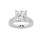 5.96 ctw Cushion Lab-Grown Diamond Three Stone Double Row Engagement Ring in Platinum for Women | E Color, VS1 Clarity, IGI Certified 5.00 ct Center Diamond