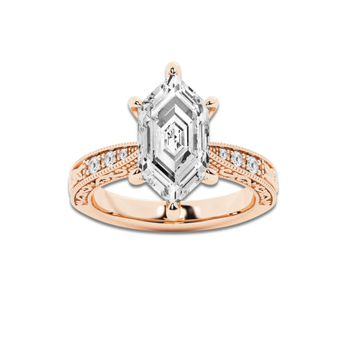 Wilhelmina 2 ctw Dutch Marquise Lab Grown Diamond Vintage Side Stone Engagement Ring 14K Rose Gold, EF, VS2 | IGI Certified, 2 ct Center