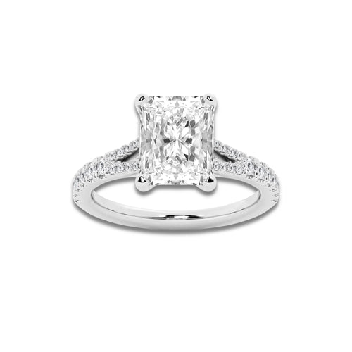 7.66 ctw Radiant Lab-Grown Diamond Split Shank Side Stone Engagement Ring in Platinum for Women | Colorless D, VVS1 Clarity, IGI Certified 7.00 ct Center Diamond