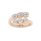 Oud 1 1/2 ctw Round and Emerald Lab Grown Diamond Bezel Bypass Ring 14K Rose Gold, DE, VS1