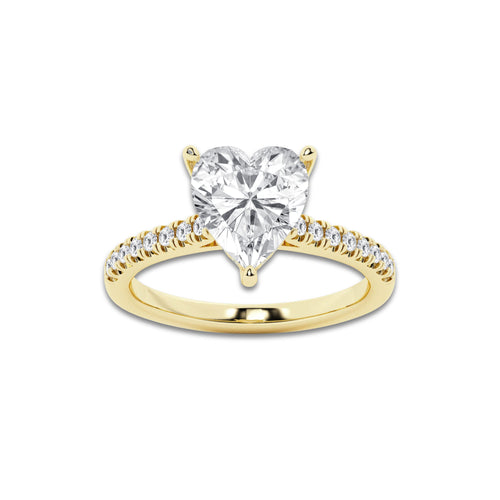2.77 ctw Heart Lab-Grown Diamond Hidden Halo Side Stone Engagement Ring in 18K Yellow Gold for Women | Colorless D, VVS1 Clarity, IGI Certified 2.50 ct Center Diamond